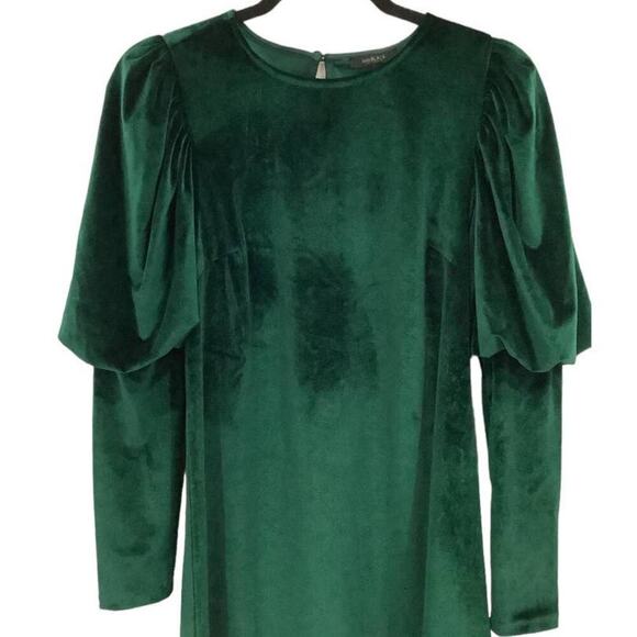 Bobi Mercy Dress Hunter Green Lantern Sleeve Velvet A Line Size Small - Picture 5 of 11